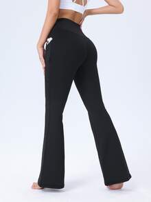 1pc Women's High Waist Lifting Tight Flare Pants, Yoga Pants, Workout Leggings With Pockets, Elastic Waistband, High Stretch, Breathable, Moisture-Wicking, Suitable For Gym, Running, Outdoor Sports, Yoga, Pilates, Dance, Ballet