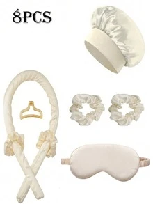 12pcs Sleep & Hair Care Tool Set, Includes Curling Iron, 1pc Silk Pillowcase (Queen Size For Hair & Skin), Heatless Curling Set, Overnight Curling Rods, 1pc Soft Sleep Mask, 1pc Silk Sleep Cap, Sleep Essentials Set, Women Hair Accessories