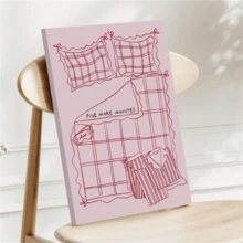 1 pieza Impresión "Cinco minutos talla grande", Impresión de pared sobre la cama, Impresión rosa "Quédate en la cama", Póster estético para dormitorio, Decoración de habitación universitaria femenina, Arte de pared para amantes del hogar, Sin marco - Artes de pared vintage sin marco