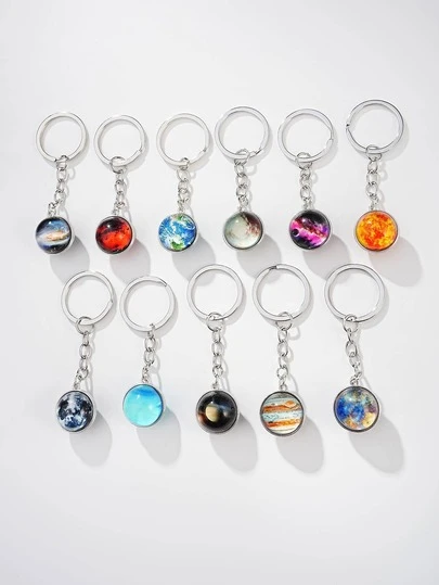 11 pièces Porte-clés avec charms planètes pour hommes, accessoires de voiture décontractés, charms de sac à dos pour l'école, gothique mignon Y2K