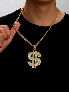 1pc Hip Hop Retro Street Style Dollar Sign Fully Iced Out Pendant Necklace, Suitable For Men And Women Hip Hop Fashion Wear, Great Gift For Friends