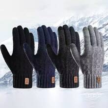 1 Pair Thickened Thermal Lined Knitted Gloves, Suitable For Both Men And Women During Autumn And Winter, Ideal For Driving, Cycling, Skiing, And Everyday Outdoor Activities, Making A Practical Small Gift For Holidays Or Birthdays. - Multicolor - View 1