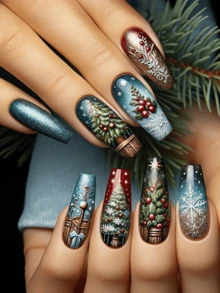 Paznokcie świąteczne, śliczne paznokcie, Święty Mikołaj, choinka, jesienne paznokcie prasowane