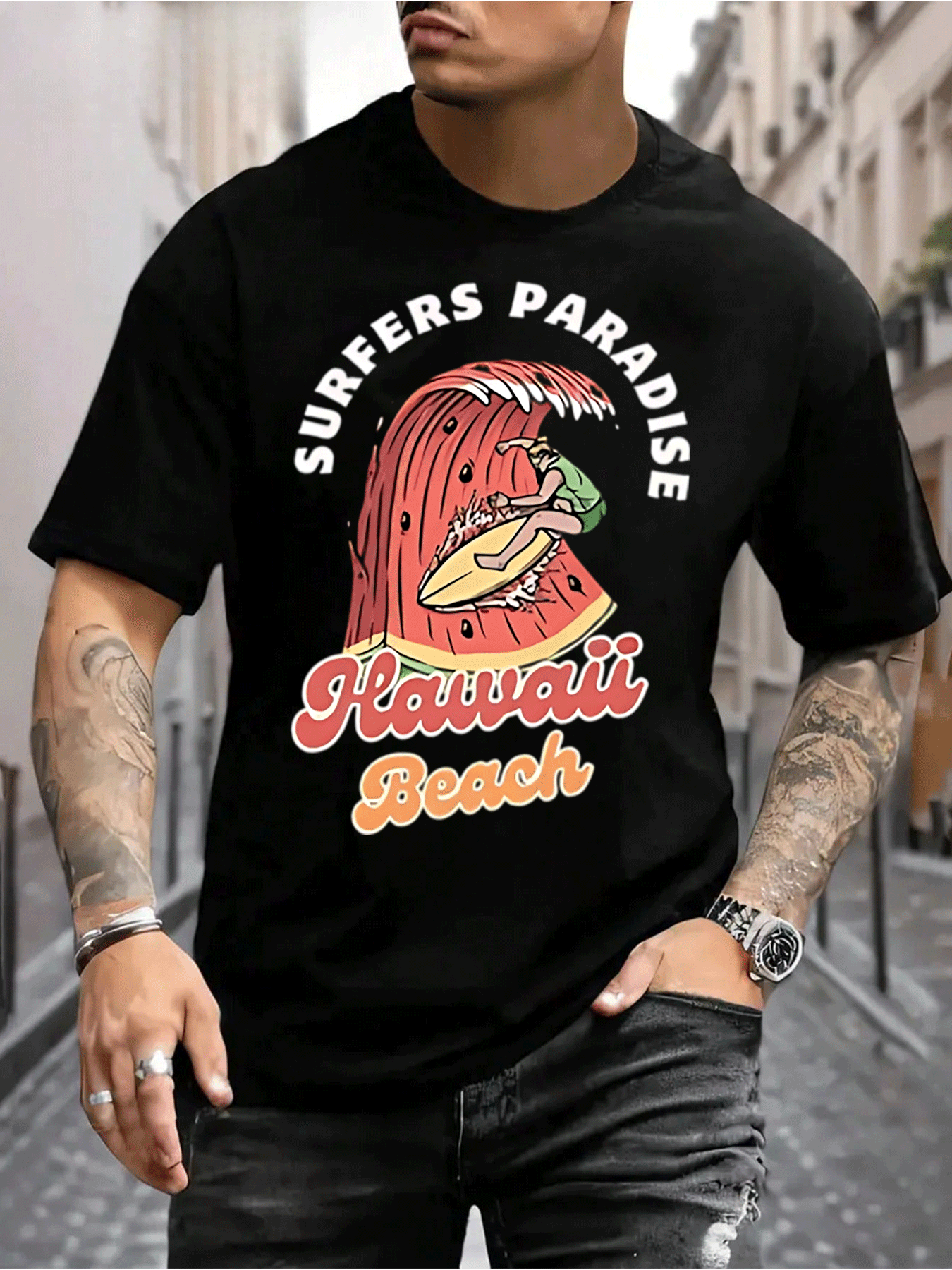 Men T-Shirts - 黑色 - 查看 1