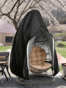 1pc Egg Chair Cover, Outdoor Swing Chair Cover, Waterproof Dustproof With Zipper, 210D Oxford Cloth, Patio Garden Lawn Chair Protective Cover, Furniture Accessory, 115x190cm - Black - View 2