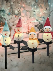 4 Pieces Christmas Solar Snowman Lights - LED Christmas Fairy Lights, Outdoor Waterproof, Suitable For Christmas Decoration / Outdoor Garden / Christmas Party / Holiday Decoration / Christmas Gift / Home Decoration / Courtyard / Sidewalk / Path / Landscape Lighting, Popular Holiday Outdoor Decoration Snowman Lights, Also An Exquisite Christmas Giftchristmas Decoration XMAS Decor Christmas Tree Gift Decor Thanksgiving Wedding Home Decor Home Decor Fall Decor Autumn Decor Birthday Decorations For Gifts Party Supplies Indoor Outdoor Garden Holiday Festival Decor Halloween Decor Wall Decor Halloween Ornaments - 彩色 - 查看 2