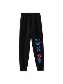 2024 New Arrival Boys' Hiphop Stylish Printed Ribbed Hem Sweatpants, Versatile Casual Pants For Spring, Autumn & Winter - Multicolor - View 2