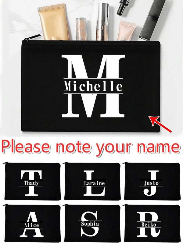 1 pieza Bolsa de cosméticos personalizada Sastre personal Bolsas de maquillaje de señora Cartera Iniciales de nombre de la A a la Z Patrón de nombre personalizado Organizador de artículos de tocador Bolsa con cremallera Bolsa de teléfono Estuche para lápices Bolsas de maquillaje Regalos del Día de San Valentín Bolso de embrague Bolsa de maquillaje de dama de honor Organizador de artículos de tocador Estuche de cosméticos
