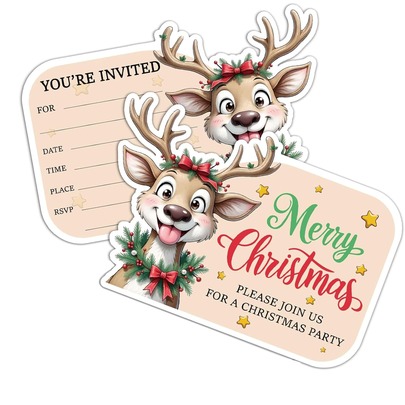 30 Piezas de Invitaciones de Navidad, Tarjetas de Invitación con Forma de Lindo Alce para Rellenar, Invitaciones para Fiesta de Cumpleaños de Navidad, Suministros Divertidos para Fiesta de Invierno para Familia y Amigos, Tarjeta de Navidad