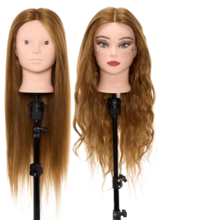 60% 真人头发的模特头，24 英寸化妆美容模特练习头，带头发，编织美发娃娃头，用于发型设计 - 金色 - 查看 6