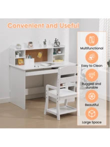 White Kids Desk, Study Desk and Chair Set with Bookshelf, Bulletin Board, and Cabinets - Ideal for Boys and Girls Ages 3-8 - Blanco - Ver 6