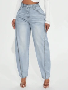 IDYLLIC Vaqueros de pierna ancha para mujer, elegantes, lavados en azul, con bolsillos largos y tejido muy elástico. - Azul - Ver 4