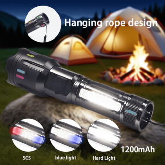 1PC Super Bright Rechargeable LED Flashlight 5000 Lumens, Zoomable Adjustable Focus & COB Side Light, Large Battery Flashlight Compact Portable Aluminum Alloy Torch For Home Use, Exploration