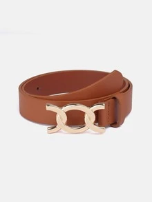 1pc Solid Color Casual PU (Polyurethane) Decorative Belt For Women, Geometric Pattern Buckle, Suitable For Daily Use