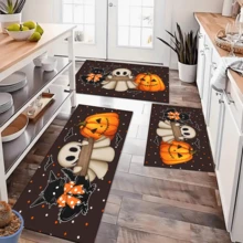 Kitchen Rug Set - 1 Piece Non-Slip Machine Washable Polyester Hallway Runner And Mat For Kitchen, Bathroom, Bedroom, Living Room - Indoor/Outdoor Decor Ghost And Pumpkin Design - Multicolor - View 2