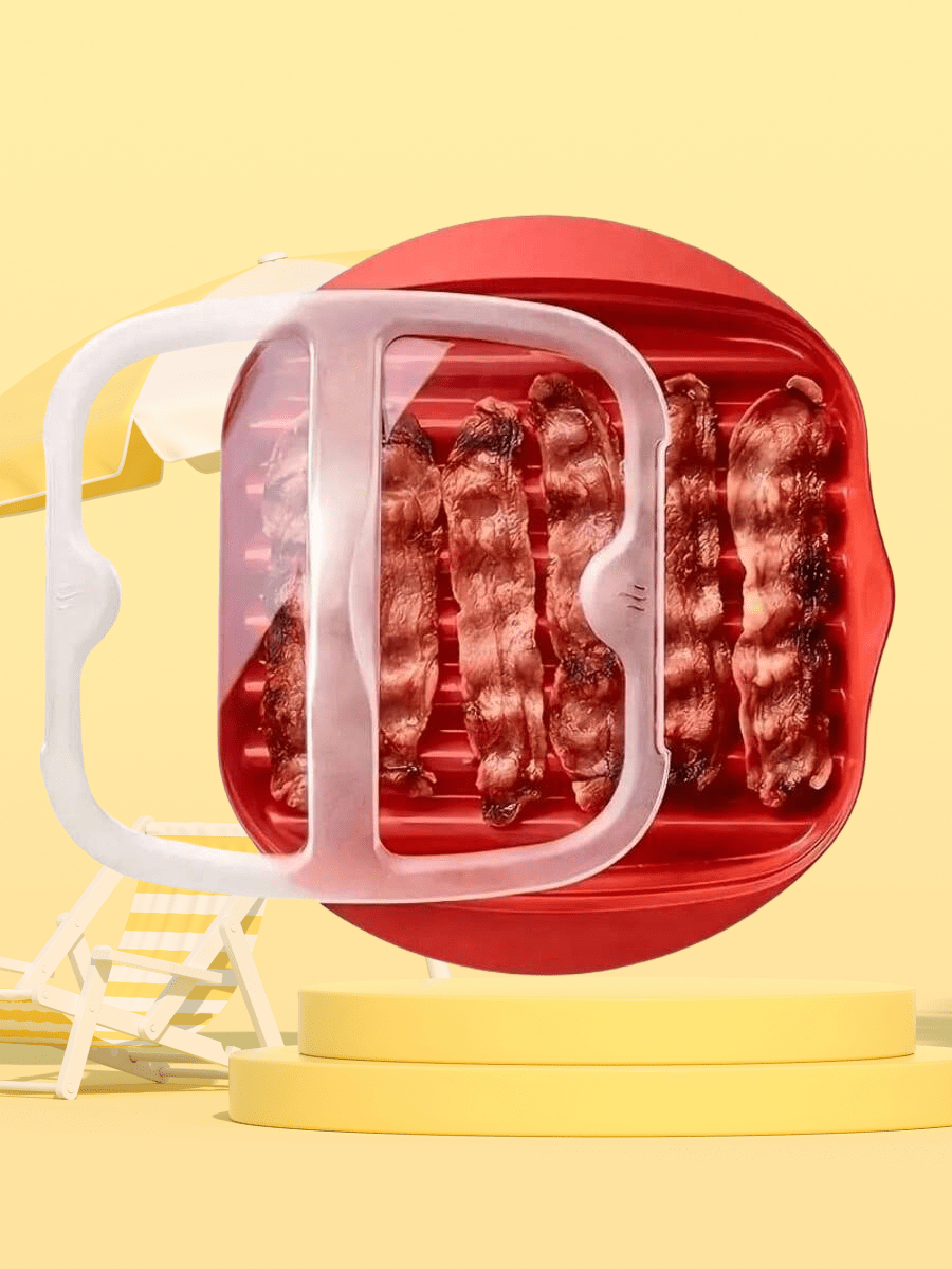 Microwave Bacon Cooker With Lid, Microwave Bacon Tray With No Splatter Design, Keeps Microwave Clean, Drainage Groove Reduces Grease, Dishwasher