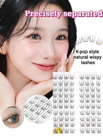 80 片簇状 D 卷睫毛，韩国女子组合睫毛，可重复使用且持久，日本妆容浓密自然，纤细睫毛延长，送给女士和女孩的礼物，单根睫毛，佩戴舒适无刺激睫毛簇，睫毛簇，单根睫毛，睫毛，假睫毛