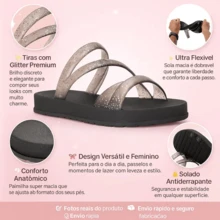 Sandália Papete Feminina Correia Silicone Com Glitter Da Moda Leve 941