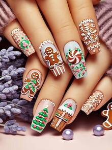 Paznokcie świąteczne, śliczne paznokcie, Święty Mikołaj, choinka, jesienne paznokcie prasowane