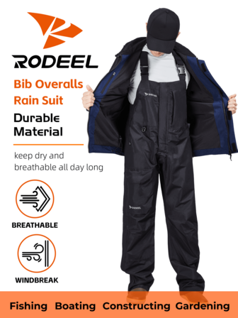 RODEEL Conjunto de chaqueta funcional impermeable para hombre, a prueba de viento, duradera, transpirable con marcas reflectantes para senderismo, pesca, navegación, construcción, jardinería