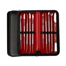 10 件不锈钢雕刻刀套装，包括便携式手持绳仿皮套、3D 雕刻防滑手柄，适用于粘土雕刻、雕刻、陶瓷塑形、蜡雕、牙模、DIY 手工艺、陶艺雕刻工具套件 - 紅色 - 查看 10