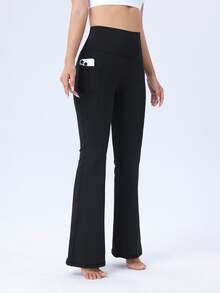 1pc Women's High Waist Lifting Tight Flare Pants, Yoga Pants, Workout Leggings With Pockets, Elastic Waistband, High Stretch, Breathable, Moisture-Wicking, Suitable For Gym, Running, Outdoor Sports, Yoga, Pilates, Dance, Ballet