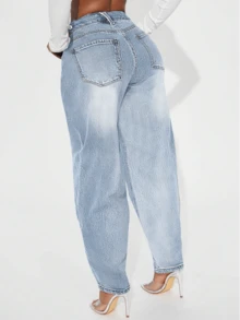 IDYLLIC Vaqueros de pierna ancha para mujer, elegantes, lavados en azul, con bolsillos largos y tejido muy elástico. - Azul - Ver 6