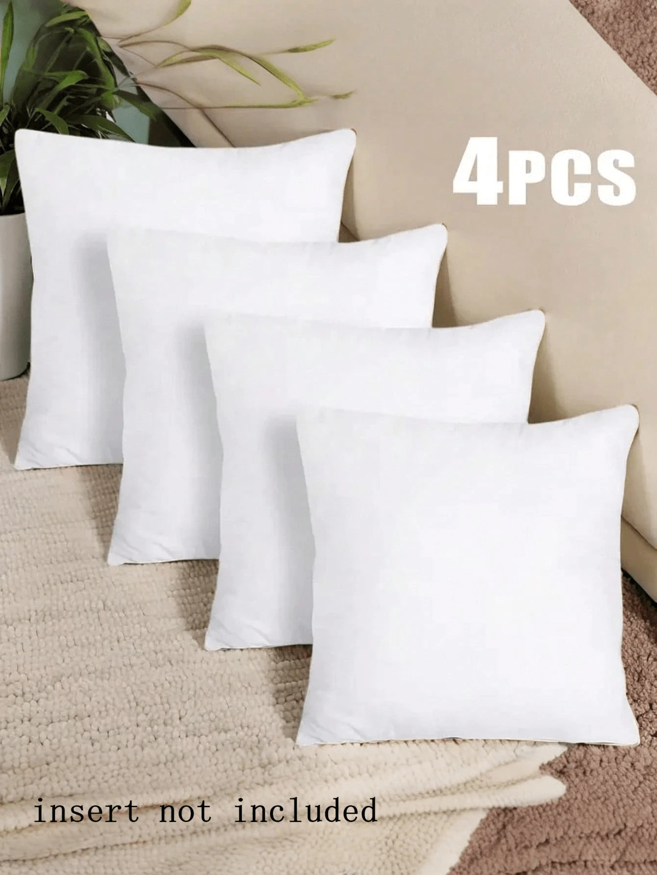 4pcs Modern White Decorative Pillow Covers With Zipper Closure - Machine Washable Polyester, Contemporary Design For Home, Car, Bedroom, Office | Minimalist Decorative Pillow Cover,(No Pillow Core) - White - View 1