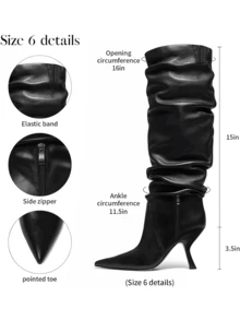 Women's Knee High Boots Wide Calf Suede Pointed Toe Kitten Heel Slouchy Tall Boots Outdoor,Fashionable For Date Night, Halloween,Christmas Party - 黑色 - 查看 8