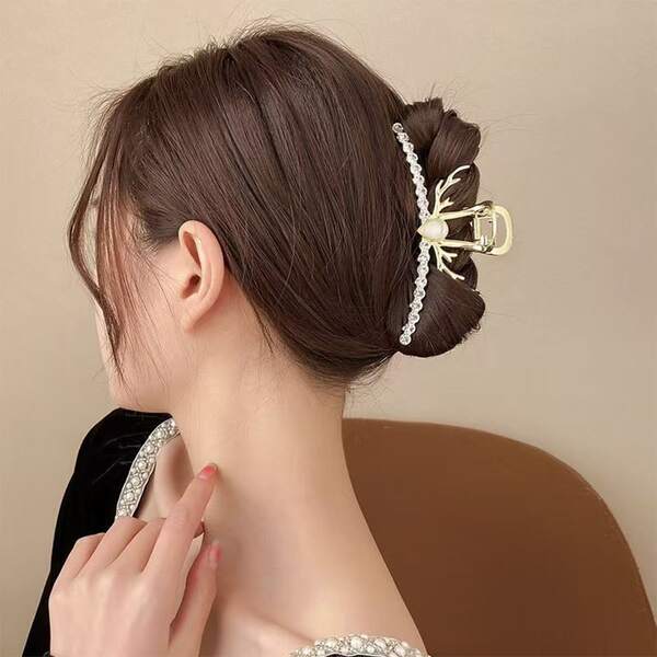 1pc Christmas-Style Reindeer Hair Claw Large Hair Claw For Women, French-Style Antler High-End Hair Accessory Hairpin.