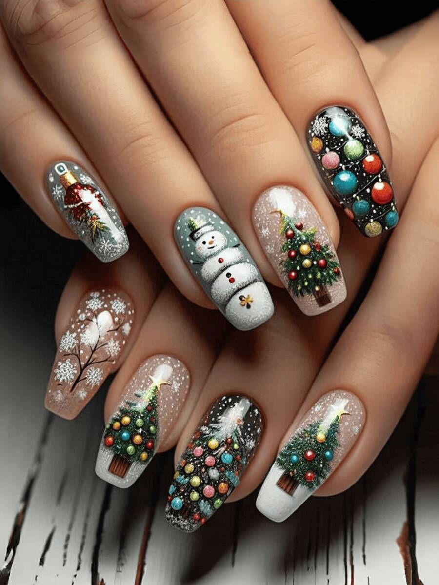 Paznokcie świąteczne, śliczne paznokcie, Święty Mikołaj, choinka, jesienne paznokcie prasowane