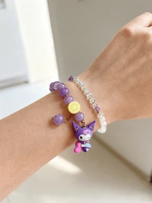 Sanrio Kuromi Purple Beaded Bracelet, Stylish Decor Accessory, Crystal Bead, Adorable Wear, Kuromi Charm, Gift For Enthusiasts, Casual Outfit, Special Events, Kawaii Style, Outfit Enhancer, High-Quality, Durable, Collectible, Unique Design, Ideal Gift, Beaded Jewelry, Sanrio Merchandise, Purple Aesthetic, Gift Ready