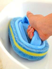 Long Handle Shower Scrubber With Ergonomic Grip - Extend Reach Bath Sponge For Tile Grout Cleaning, Bathtub & Bathroom Surfaces. Two-Tone Non-Scratch Scouring Pad, Ideal For Back Cleaning And Hard To Reach Areas, Kitchen Sink & Pot Cleaning Tool - Blue - View 5