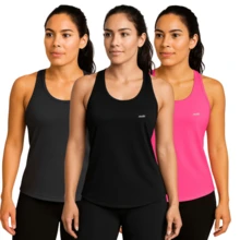 Ripoll Kit 3 Women's Dryfit Tank Top Gym Workout Running Fitness - 黑色/鉛色/霓虹粉紅色 - 查看 1