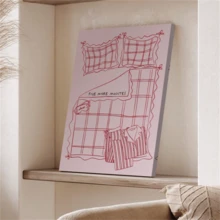 1 pieza Impresión "Cinco minutos talla grande", Impresión de pared sobre la cama, Impresión rosa "Quédate en la cama", Póster estético para dormitorio, Decoración de habitación universitaria femenina, Arte de pared para amantes del hogar, Sin marco - Artes de pared vintage sin marco