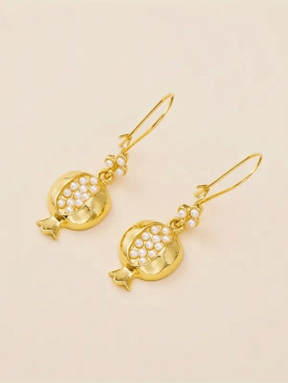 1 Pair Vintage Pomegranate Pearl Earrings, Fashionable Niche Design, Creative & Exaggerated Women Earrings