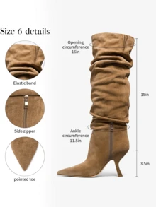 Women's Knee High Boots Wide Calf Suede Pointed Toe Kitten Heel Slouchy Tall Boots Outdoor,Fashionable For Date Night, Halloween,Christmas Party - 淺棕色 - 查看 7