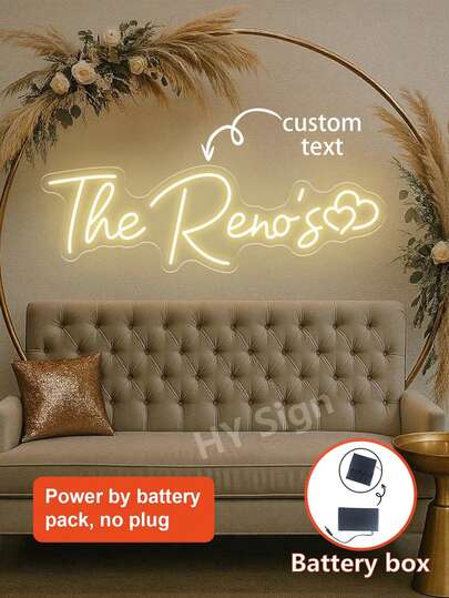 Custom Neon Lights Sign For Room Decor Wedding Decor ,Battery Pack Power(No Plug) Or USB Personalized Led Neon Signs Valentine's Gift Wedding Backdrop Decoration,Neon Wedding Lights For Bedroom Room Decoration.