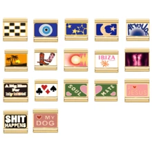 1 pieza Componente de pulsera de acero inoxidable con módulo italiano, con diversos patrones impresos, para hacer joyas de pulseras y collares de forma DIY, se puede combinar libremente con diferentes estilos