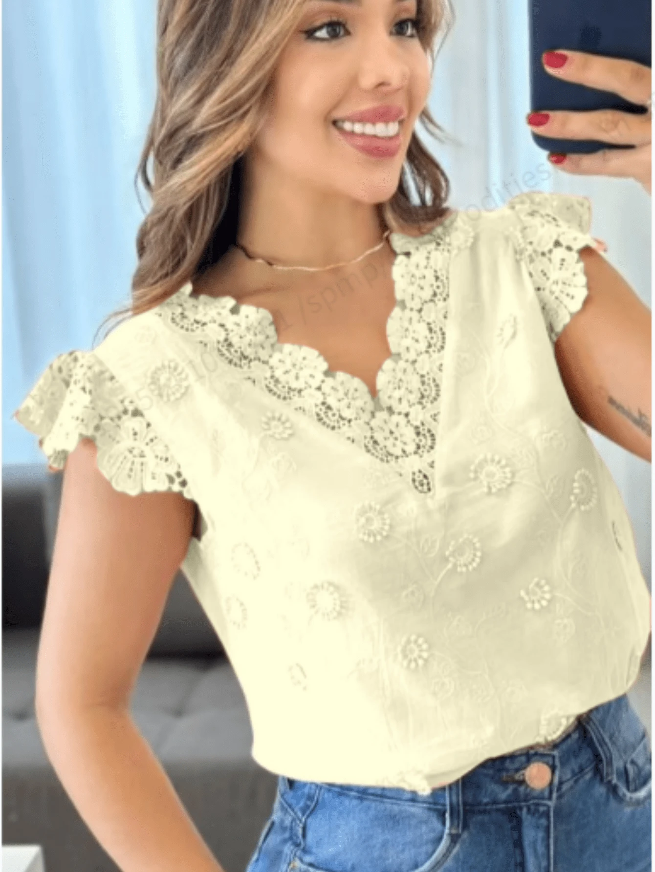 Blusa Feminina bordado com renda De 2025 verão FL-53421