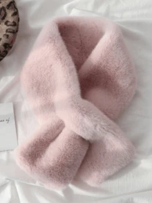 女士加厚抓绒围巾，冬季保暖，纯色抓绒围脖，可爱毛绒围巾，适合女孩、学生和成人，不掉毛，交叉式保暖围巾，颈部和领口保暖围巾