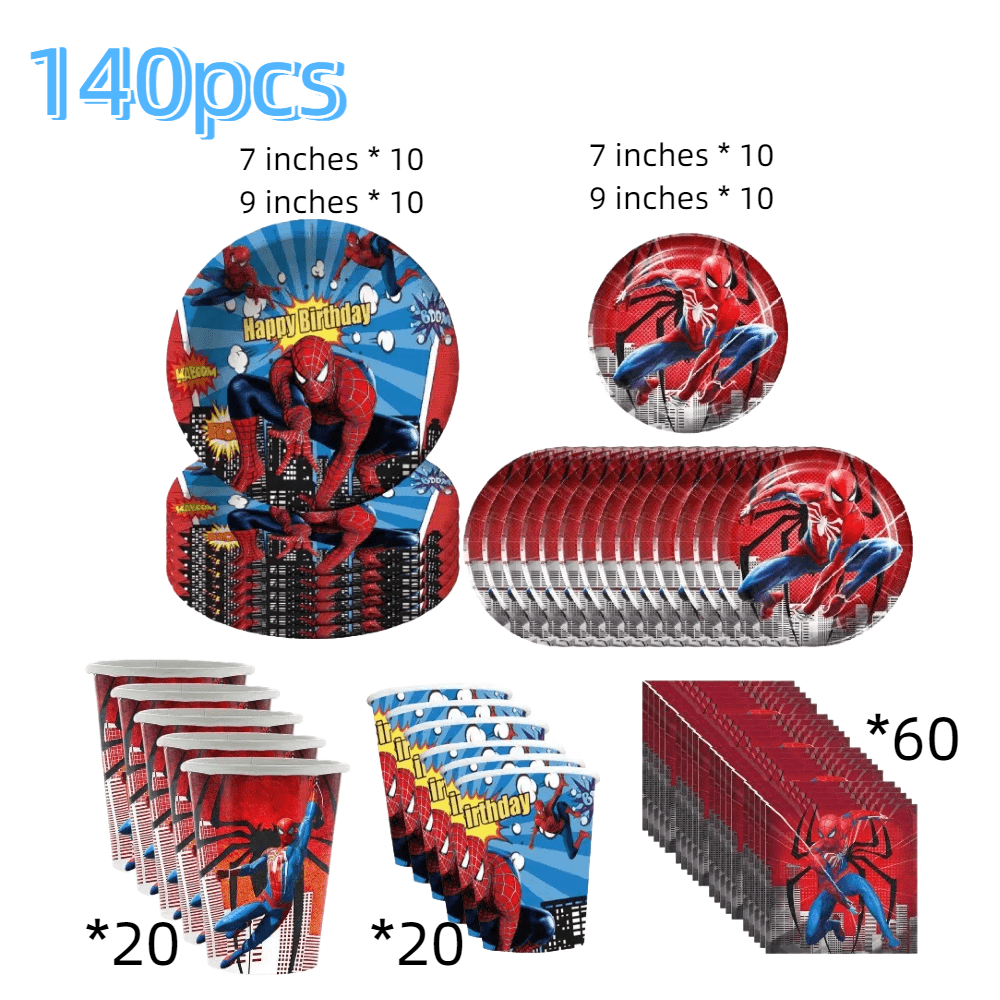 Marvel 140pcs Officially Licensed Spider-Mans Birthday Halloween Christmas Themed Party Supplies - Cartoon Birthday Decorations With Paper Plates, Napkins & Tablecloths For Superhero Celebrations