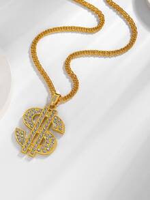 1pc Hip Hop Retro Street Style Dollar Sign Fully Iced Out Pendant Necklace, Suitable For Men And Women Hip Hop Fashion Wear, Great Gift For Friends
