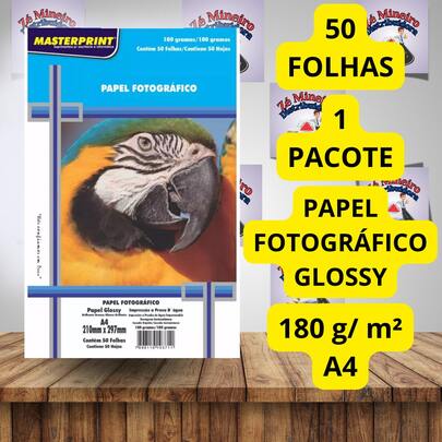 Kit 50 Folhas Papel Fotográfico 180g A4 Foto Glossy Brilhante Masterprint Nacional Brasil