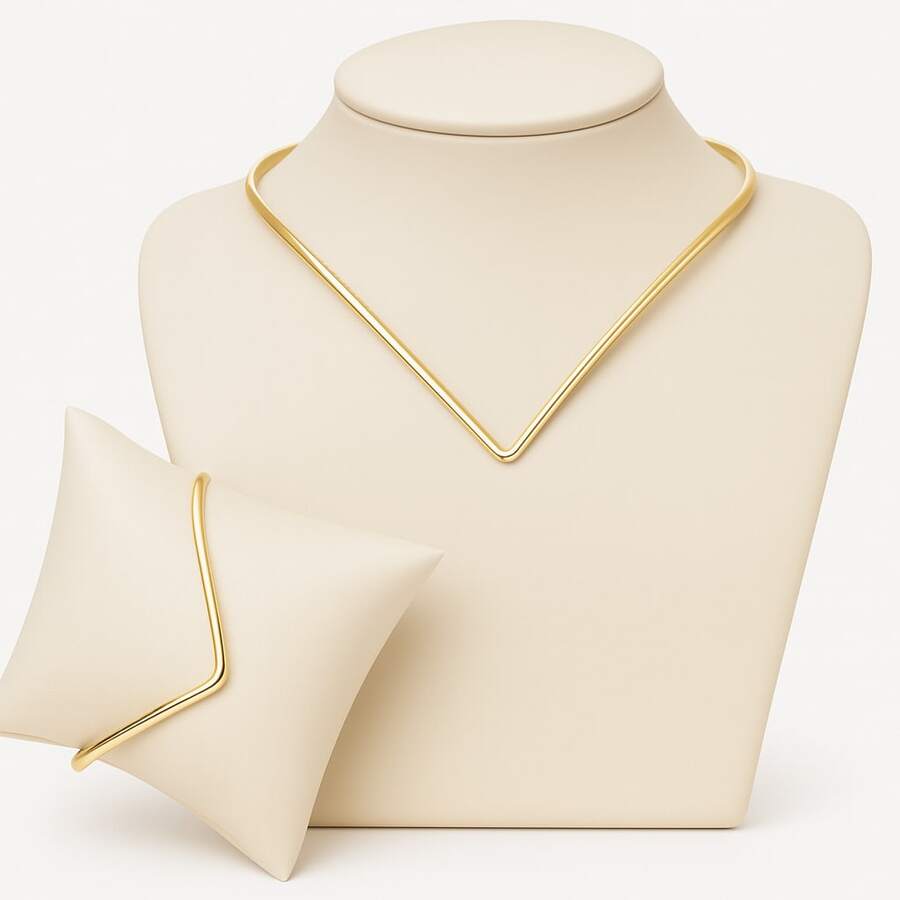 Adjustable Gold And Silver V-Ring Choker And Bracelet - 金色 - 查看 1