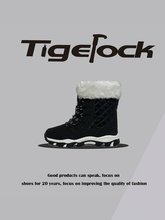 TIGEROCK-2025冬季新款靴子 - 时尚皮革拼布拉链中筒靴 - 防风保暖增高 - 高品质高性价比 - 适合日常休闲通勤城市徒步