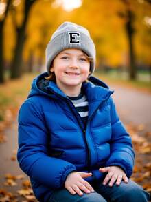 1PC Children's Knitted Hat With 26 Letters Pattern, Solid Color Knitted Caps, Children Hats For Girls, Warm Beanies For Outdoor, Autumn/Winter - Grey - View 3