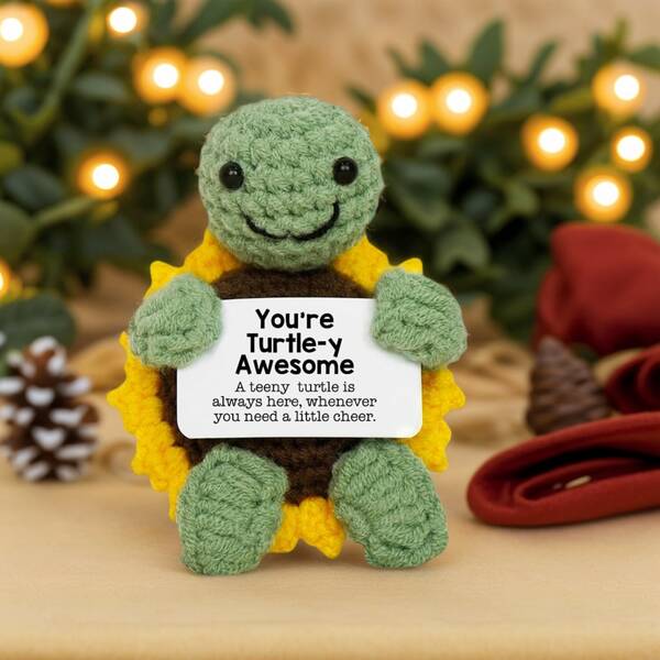 1pc Handmade Crochet Desktop Decor Ornament, Cute Turtle Design, Great Gift For Best Friend, Birthday, Girlfriend, Sister, Mom, Grandma, Coworker, Family, Positive Emotion, Creative, Party, Halloween, Christmas, Appreciation, Plush Doll, Keychain, Small Gift