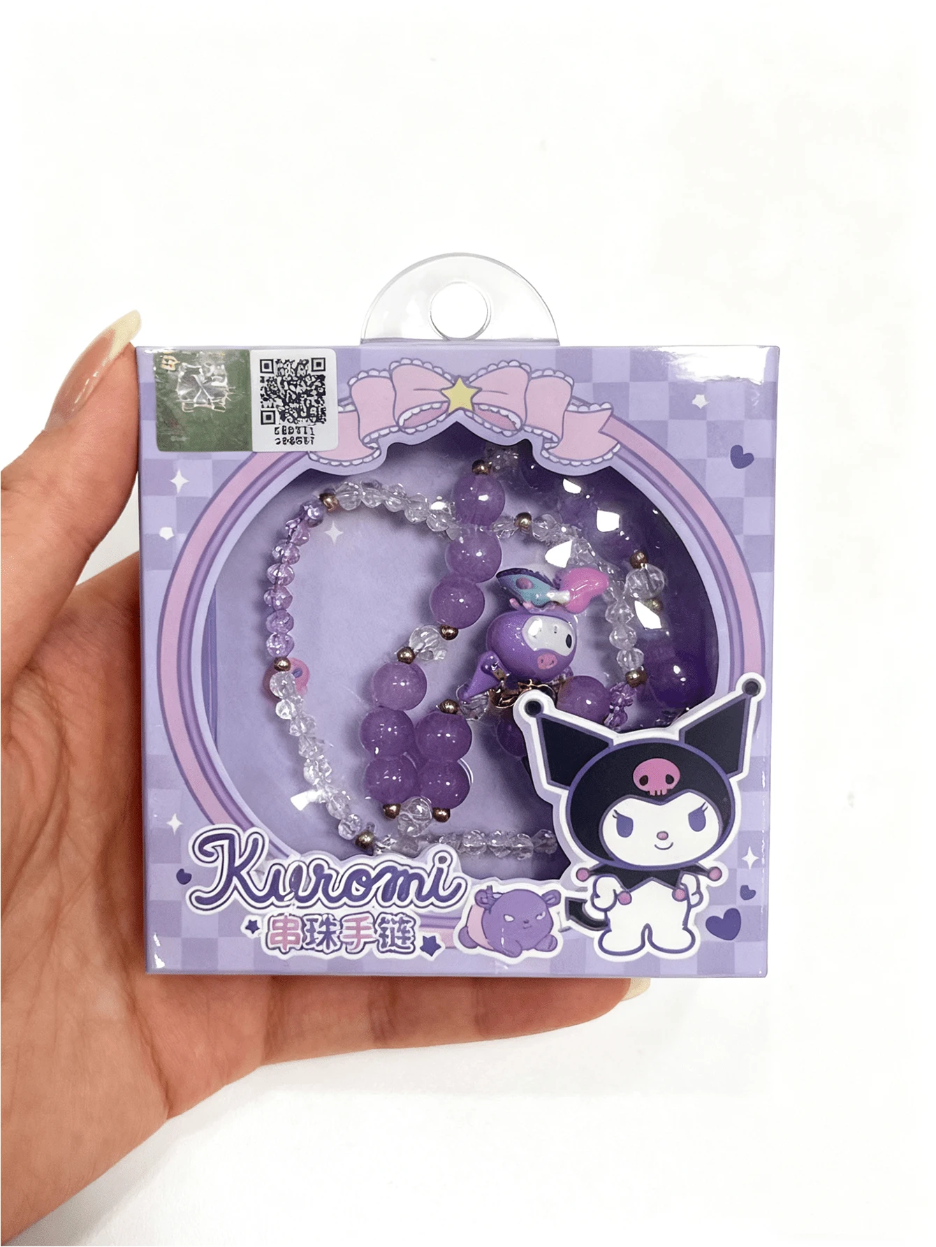 Sanrio Kuromi Purple Beaded Bracelet, Stylish Decor Accessory, Crystal Bead, Adorable Wear, Kuromi Charm, Gift For Enthusiasts, Casual Outfit, Special Events, Kawaii Style, Outfit Enhancer, High-Quality, Durable, Collectible, Unique Design, Ideal Gift, Beaded Jewelry, Sanrio Merchandise, Purple Aesthetic, Gift Ready