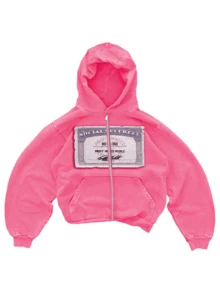 Zip Up Hoodie Unisex Y2k Oversized Graphic Hoodies Jackets Streetwear Vintage 2000s Emo Steetwear Outfits - 粉色 - 查看 3